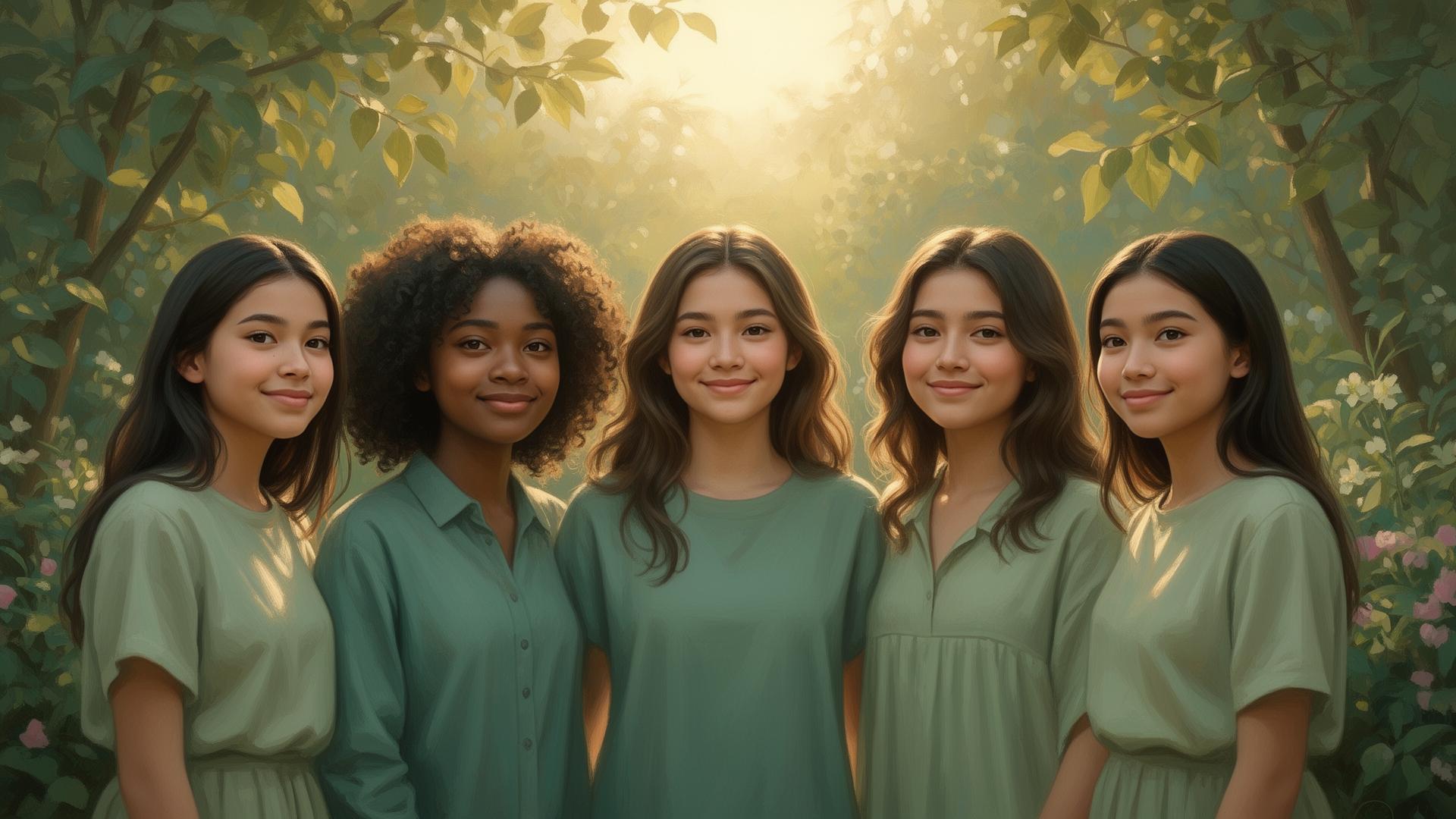 Diverse teen girls standing together in soft natural light